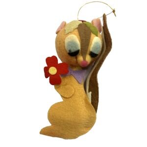 Vtg MCM Red Brown Felt Flocked Squirrel Christmas Ornament Japan 4" RARE